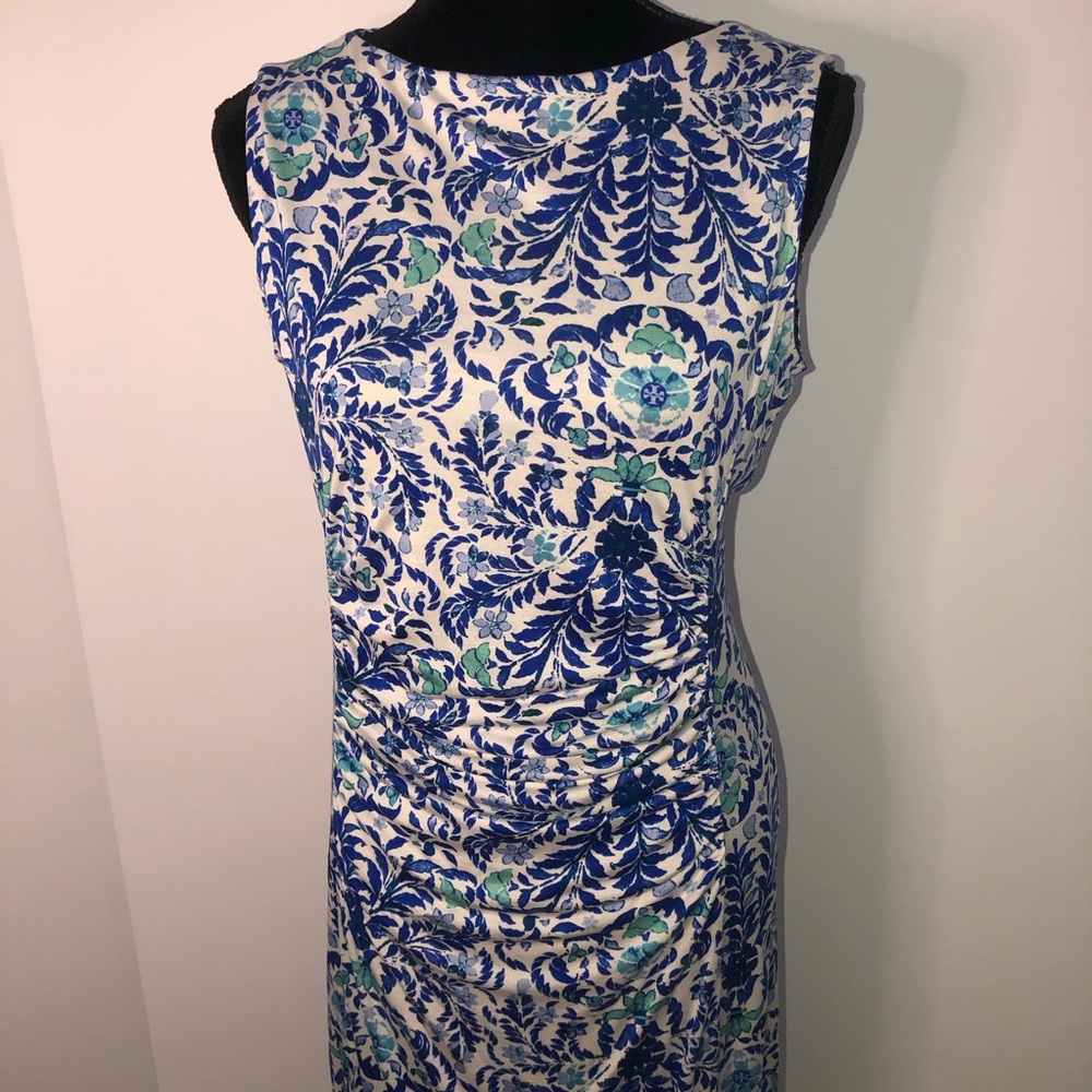 Tory Burch Akira Silk Floral Logo Ruched Dress L - Picture 4 of 11